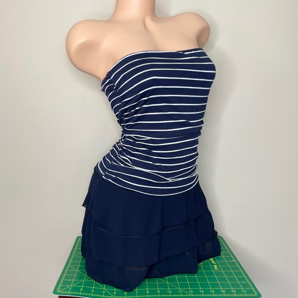 Vintage Y2K blue and white striped strapless dress 🌊 by CWK